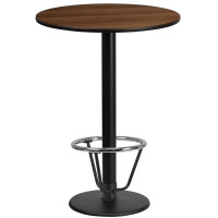 Flash Furniture XU-RD-24-WALTB-TR18B-3CFR-GG 24'' Round Walnut Laminate Table Top with 18'' Round Bar Height Table Base and Foot Ring 